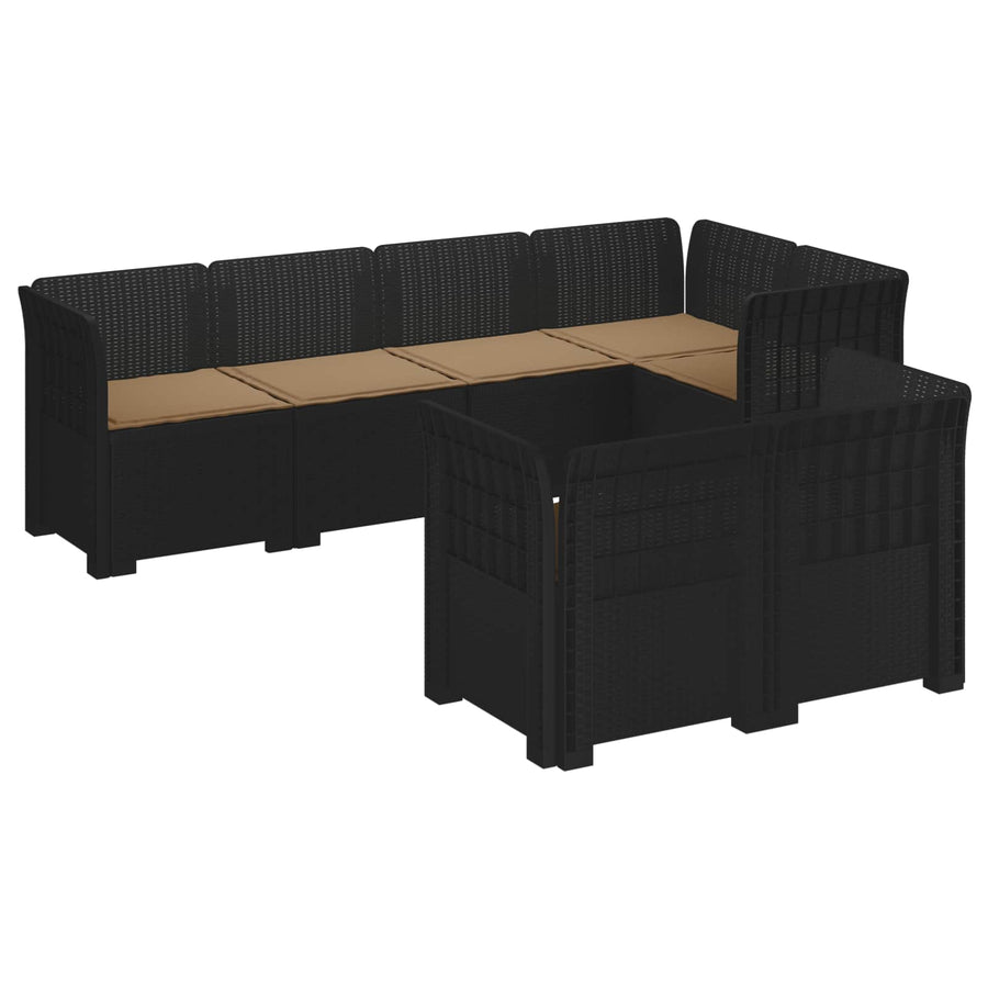 7-Persoons Tuinbank met Kussens Rieten Look PP Antraciet