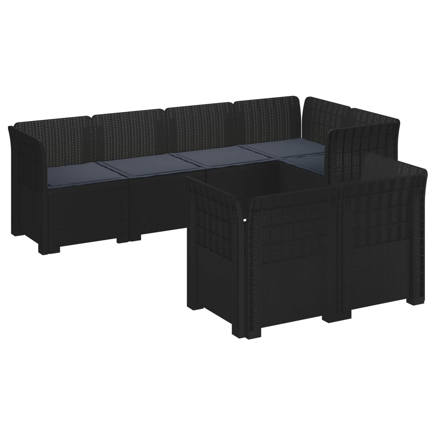 7-Persoons Tuinbank met Kussens Rieten Look PP Antraciet