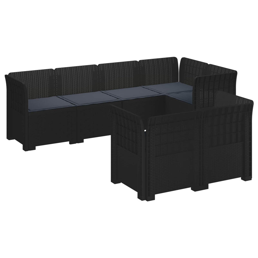 7-Persoons Tuinbank met Kussens Rieten Look PP Antraciet