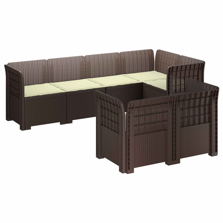 7-Persoons Tuinbank met Kussens Rieten Look PP Bruin