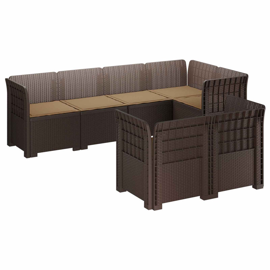 7-Persoons Tuinbank met Kussens Rieten Look PP Bruin