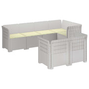 Modulaire tuinbank 7 personen PP wit met kussens