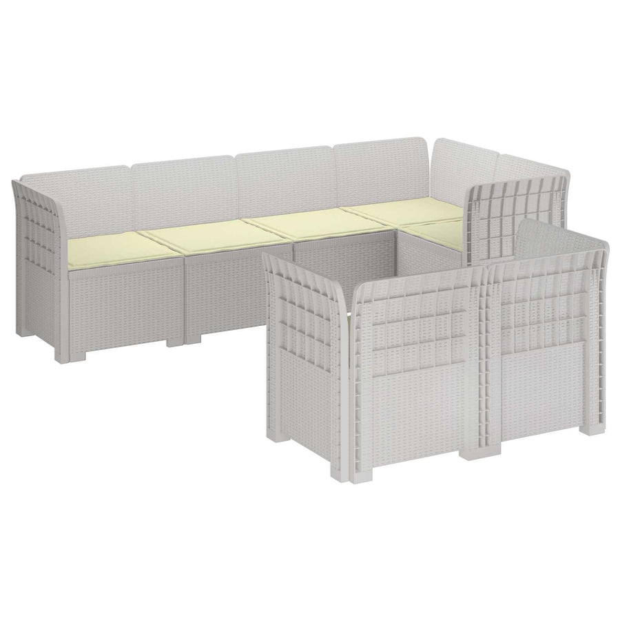 7-Persoons Tuinbank met Kussens Rieten Look PP Wit