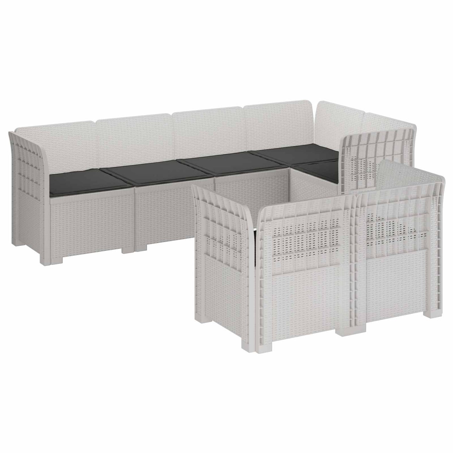 7-Persoons Tuinbank met Kussens Rieten Look PP Wit