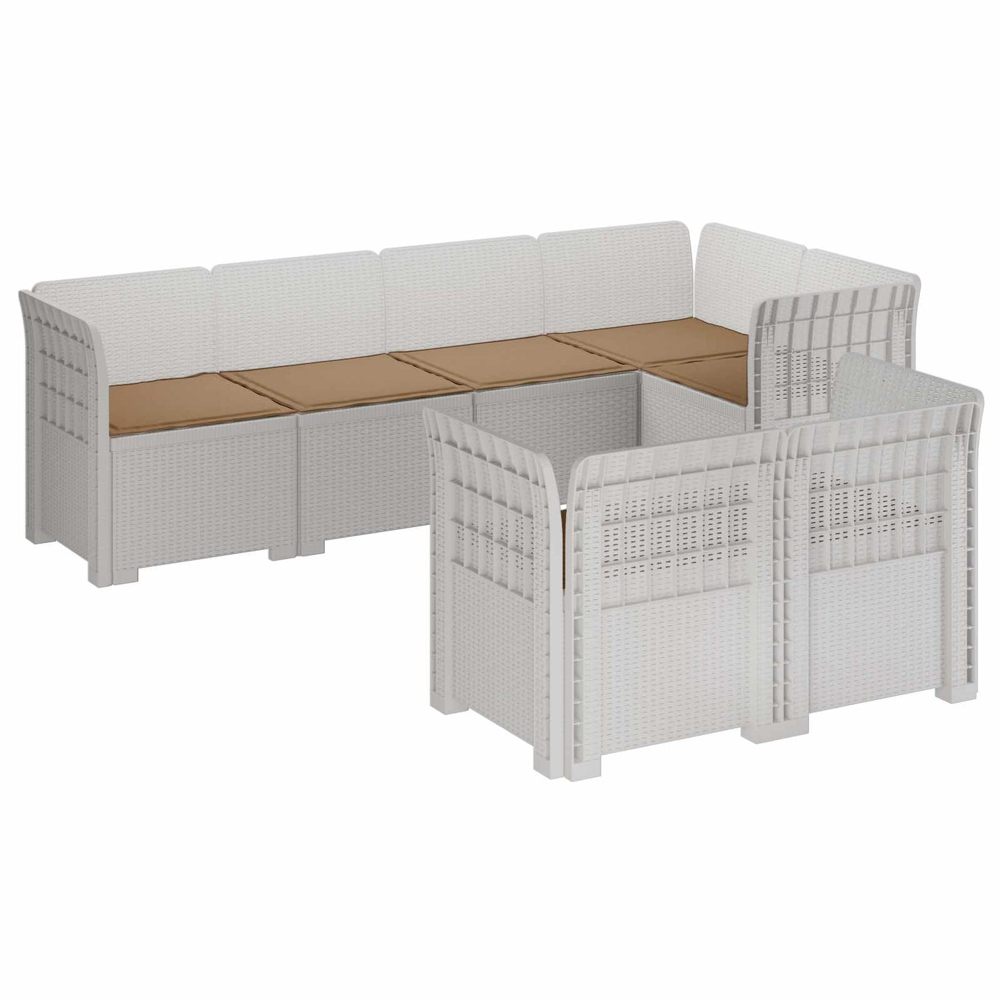 7-Persoons Tuinbank met Kussens Rieten Look PP Wit
