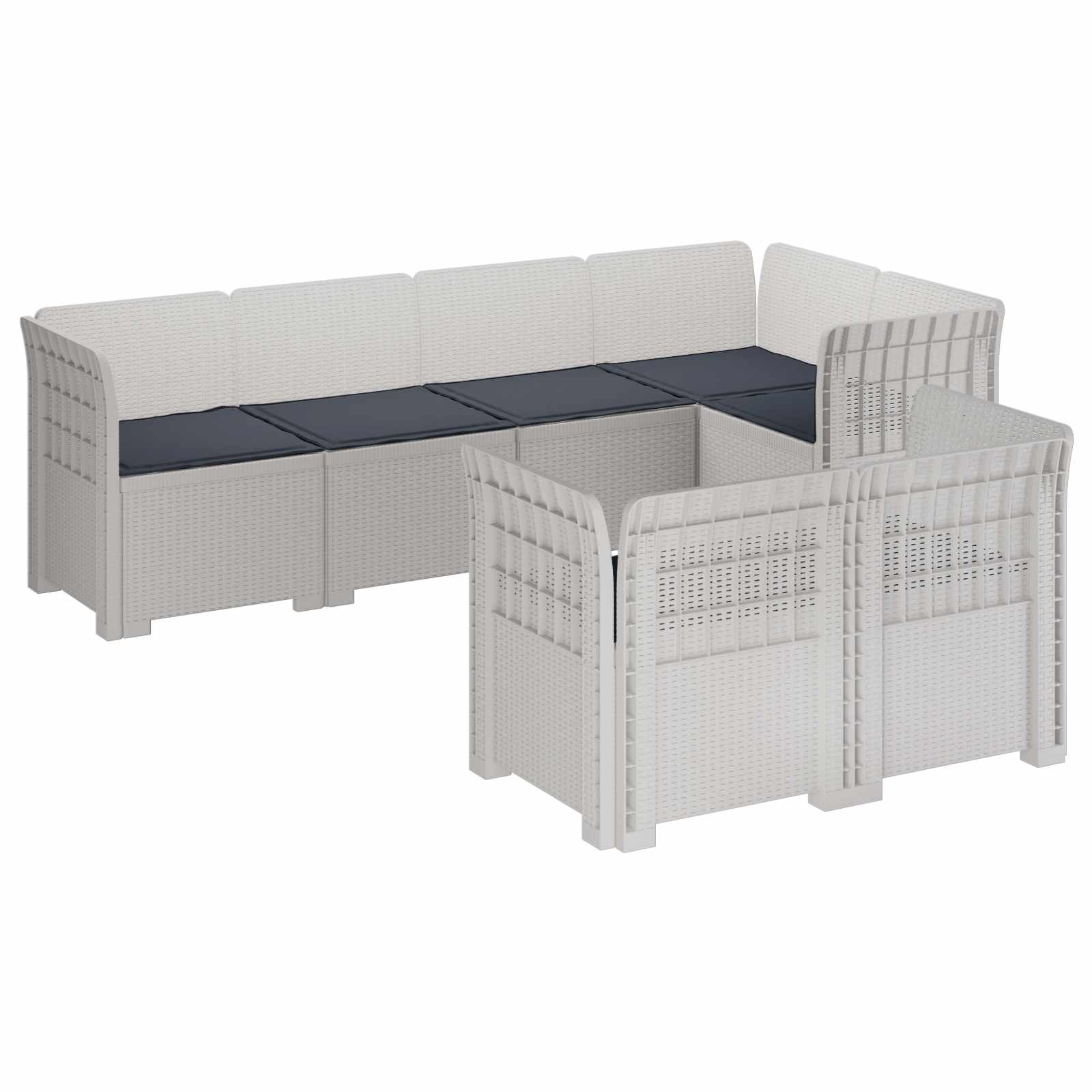 7-Persoons Tuinbank met Kussens Rieten Look PP Wit