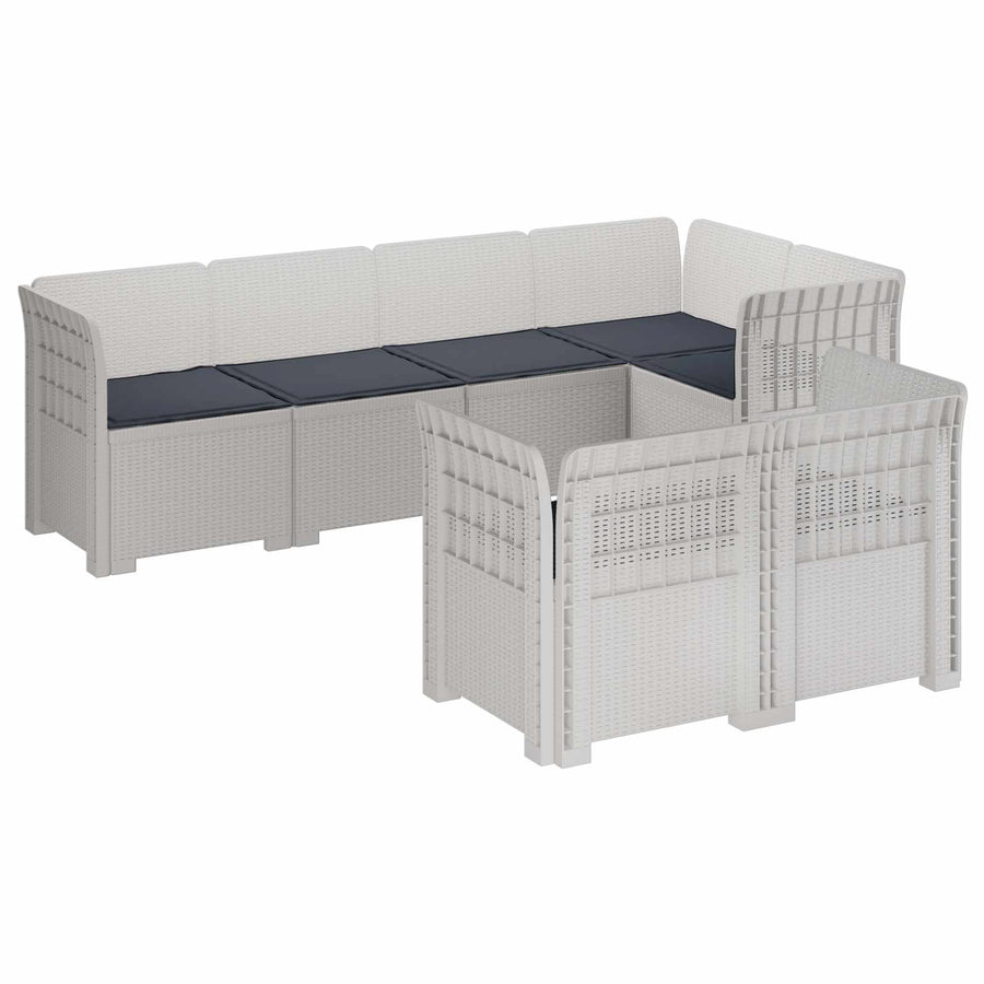 7-Persoons Tuinbank met Kussens Rieten Look PP Wit