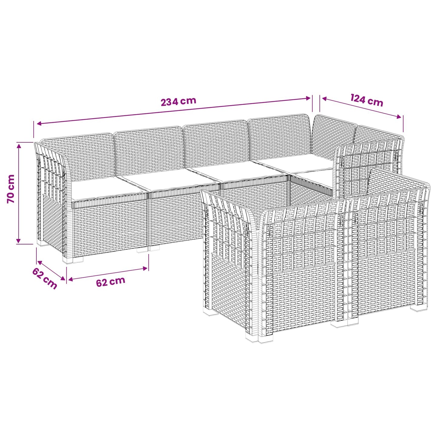 7-Persoons Tuinbank met Kussens Rieten Look PP Wit