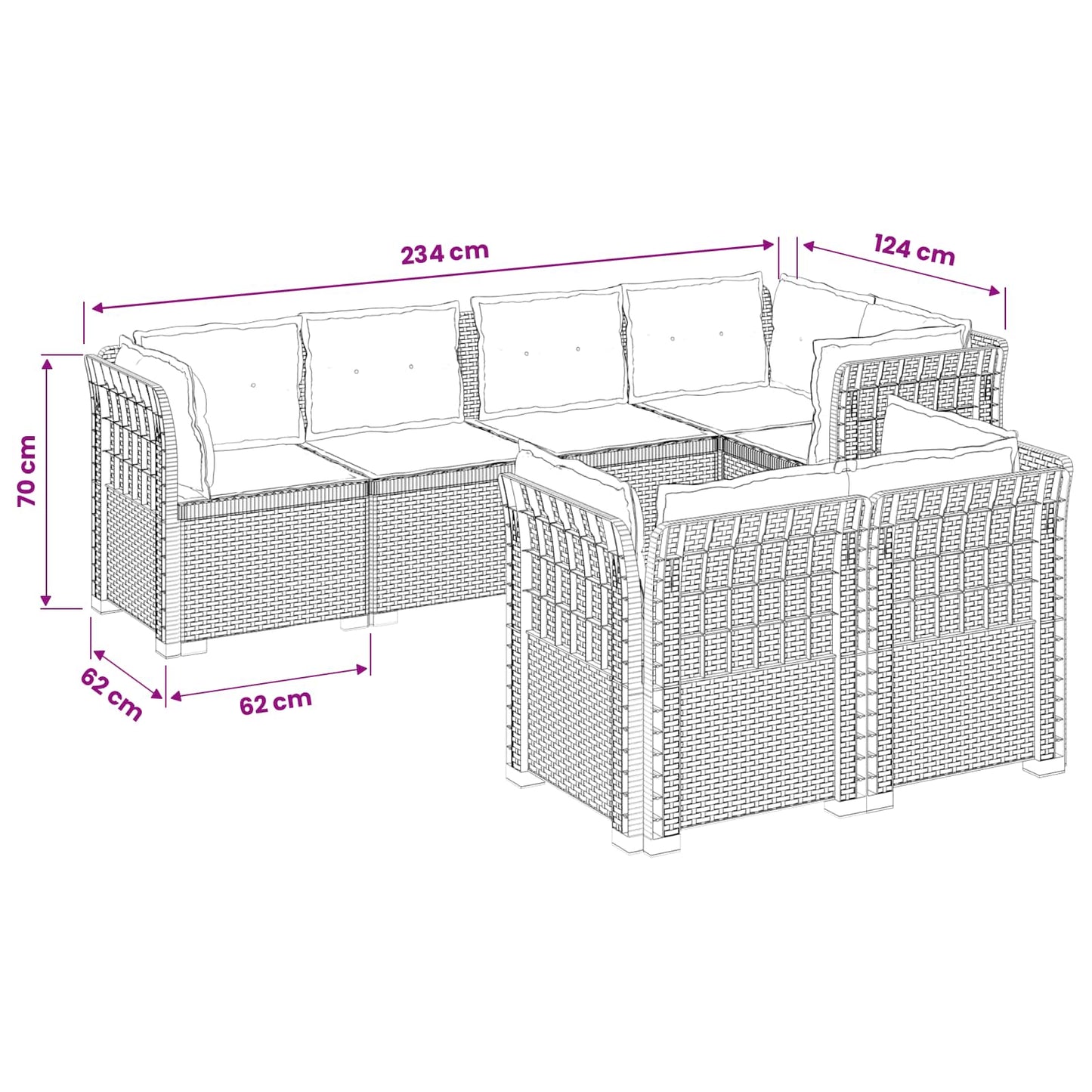 7-Persoons Tuinbank met Kussens Rieten Look PP Antraciet