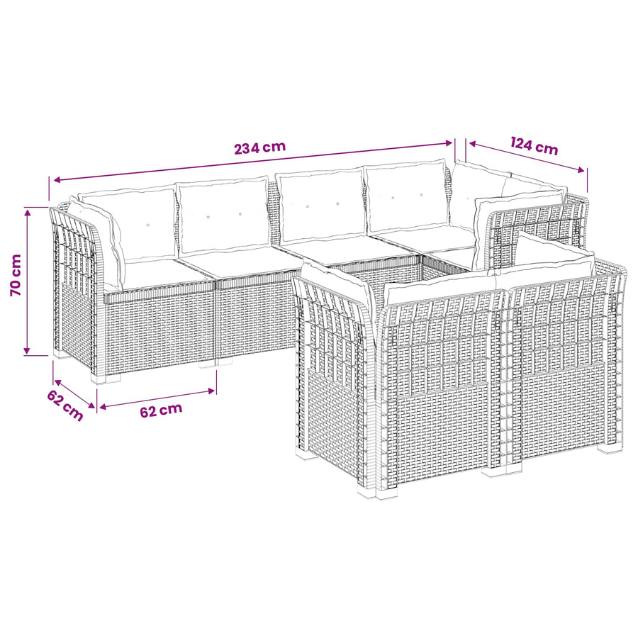 7-Persoons Tuinbank met Kussens Rieten Look PP Bruin
