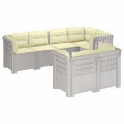 Modulaire tuinbank 7-persoons PP rieten look wit met kussens