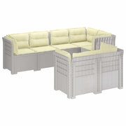 Modulaire tuinbank 7-persoons PP rieten look wit met kussens