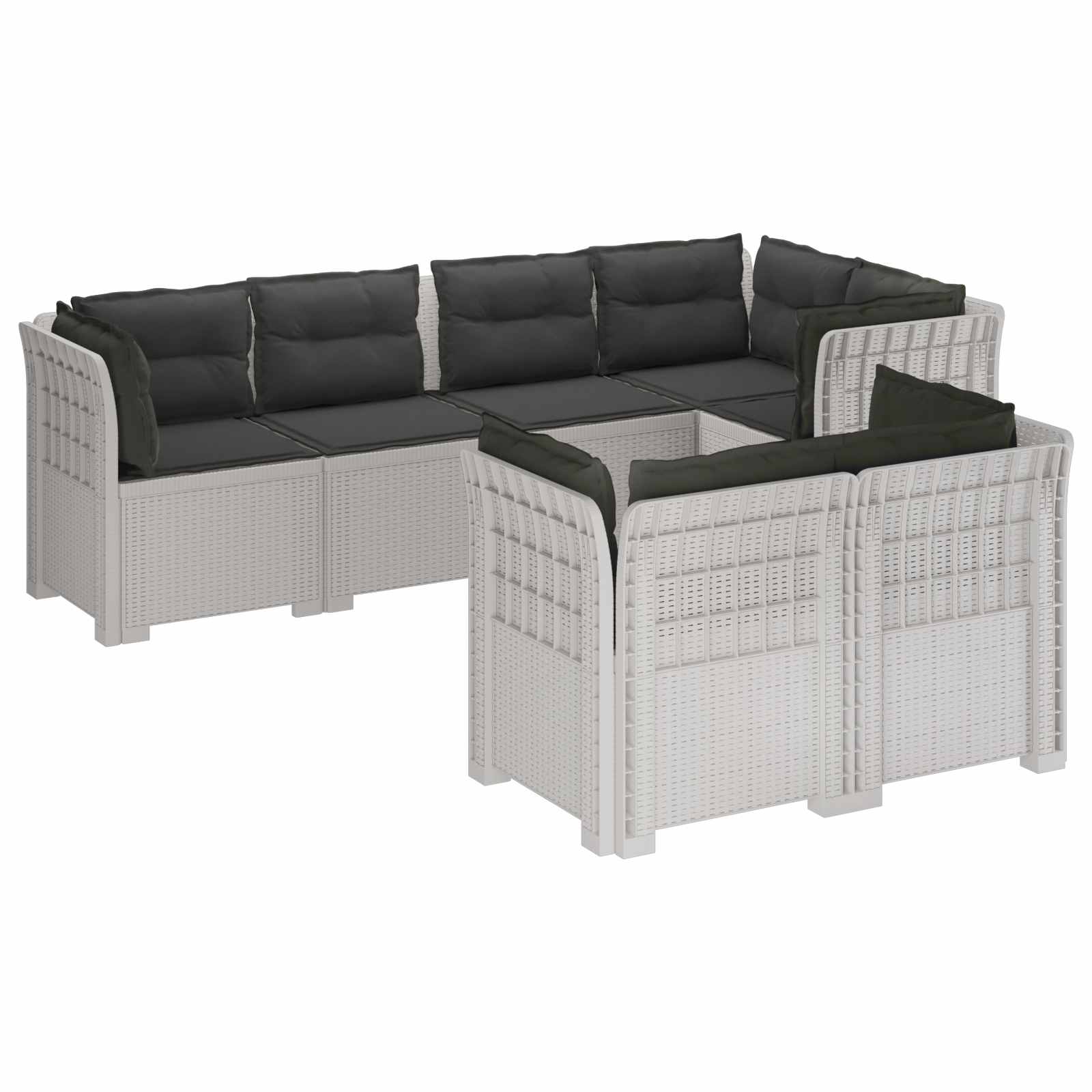 7-Persoons Tuinbank met Kussens Rieten Look PP Wit