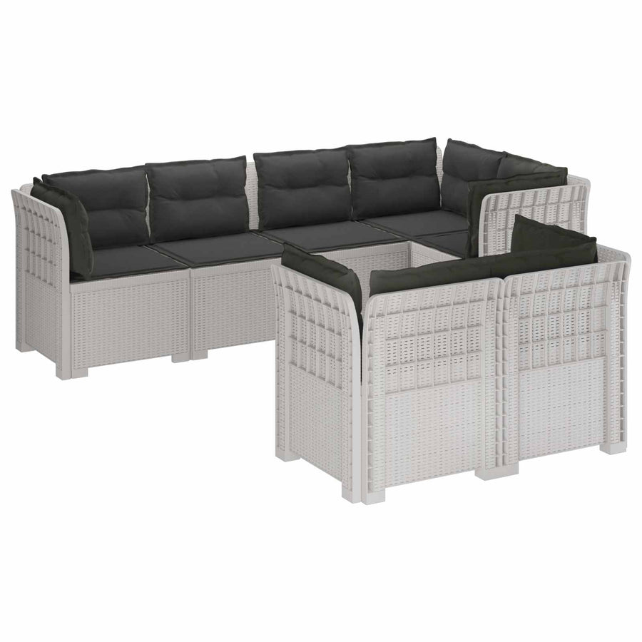 7-Persoons Tuinbank met Kussens Rieten Look PP Wit