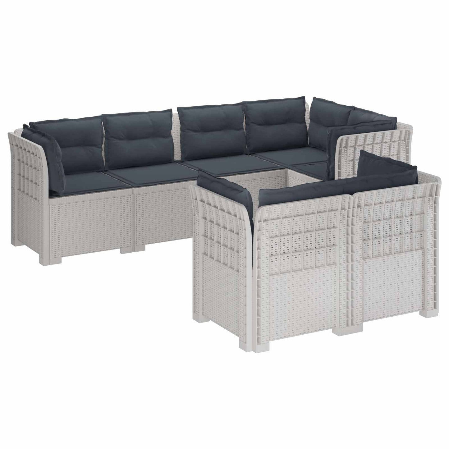7-Persoons Tuinbank met Kussens Rieten Look PP Wit