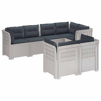 7-Persoons Tuinbank met Kussens Rieten Look PP Wit