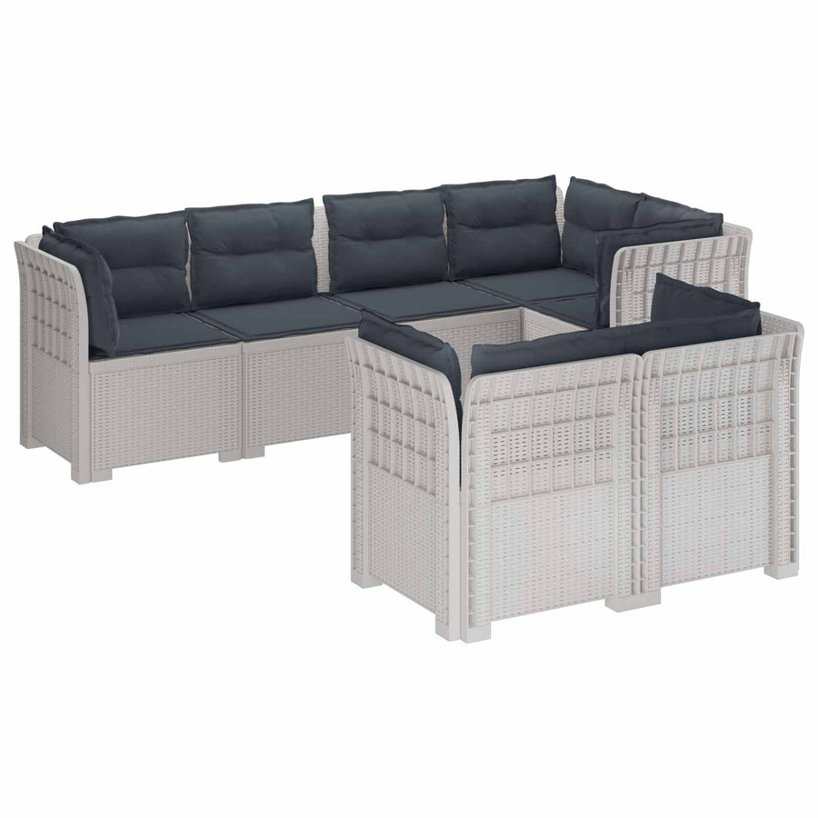 7-Persoons Tuinbank met Kussens Rieten Look PP Wit