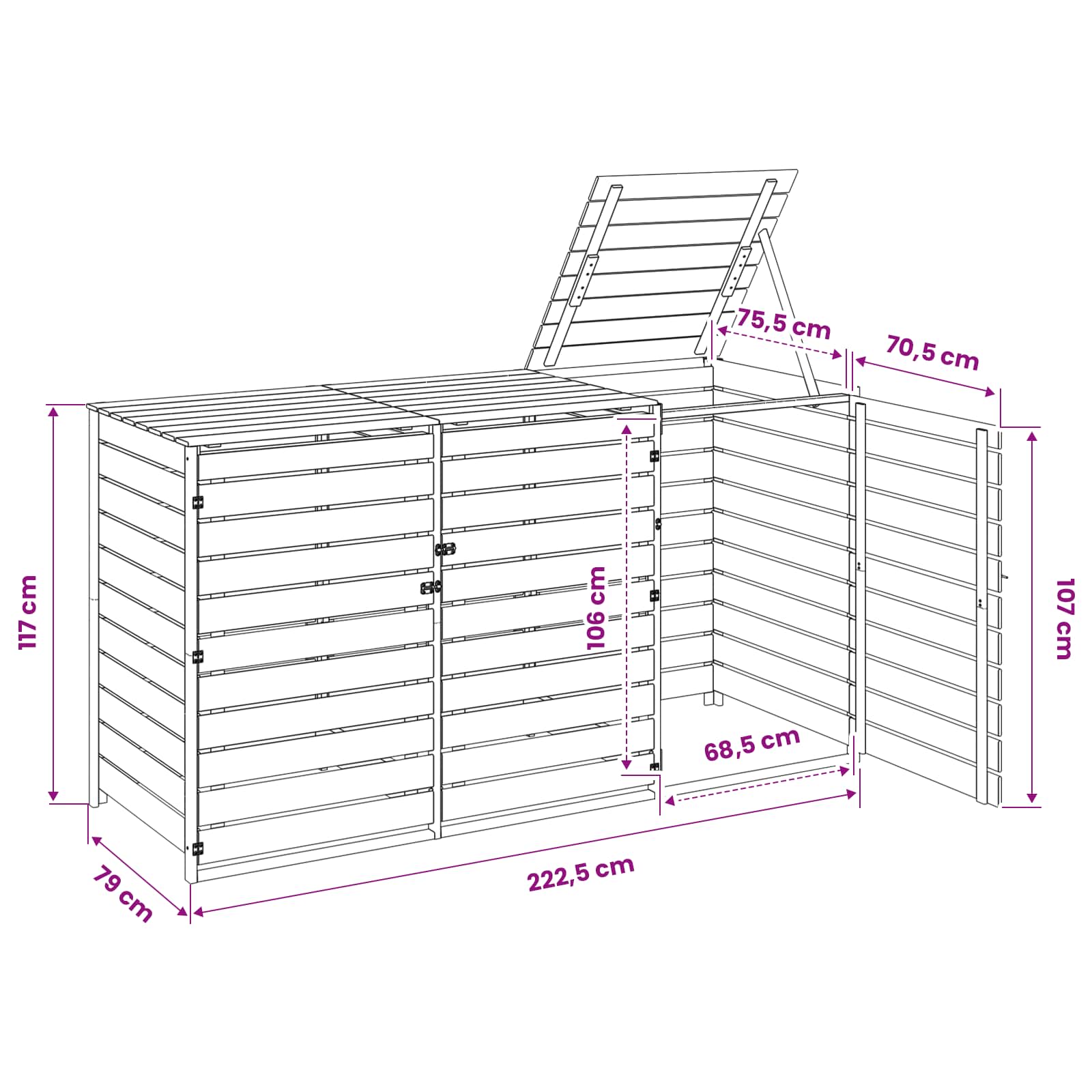 Containerombouw voor 3 Afvalbakken 240 L Geïmpregneerd grenenhout