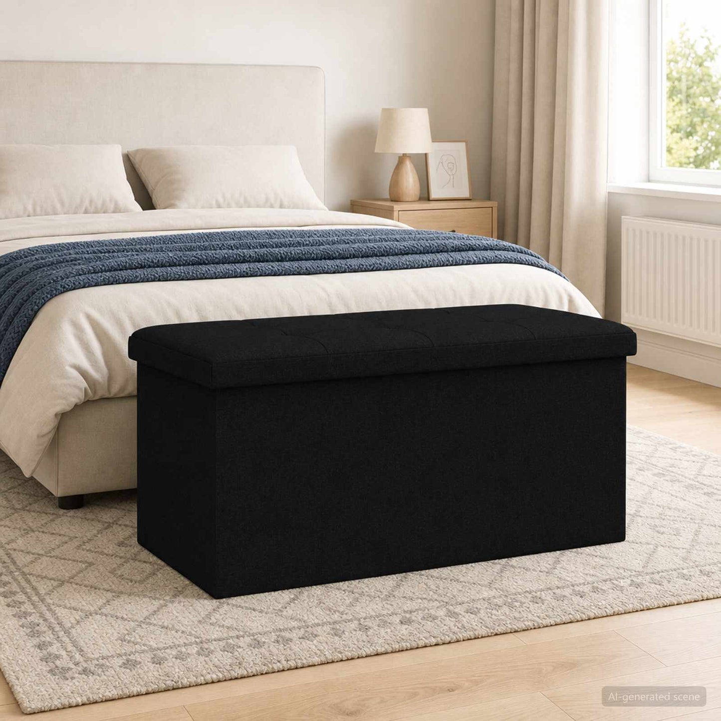 Vouwbare Opbergbank Zwart 180 kg 80 L 77 x 38 x 38 cm Linnen