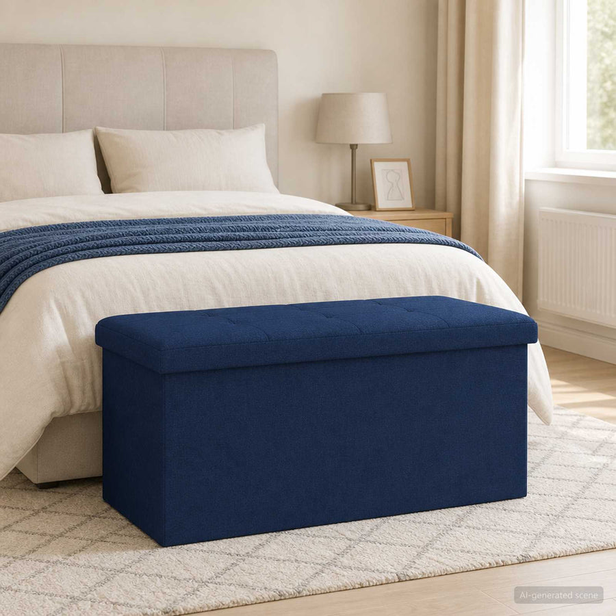 Vouwbare Opbergbank Blauw 180 kg 80 L 77 x 38 x 38 cm Linnen