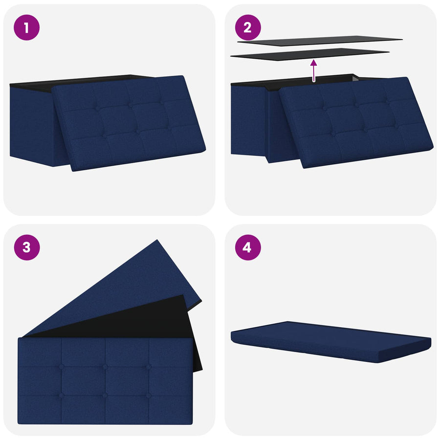 Vouwbare Opbergbank Blauw 180 kg 80 L 77 x 38 x 38 cm Linnen