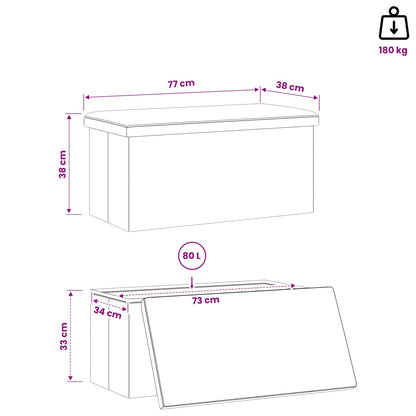 Vouwbare Opbergbank Zwart 180 kg 80 L 77 x 38 x 38 cm PVC
