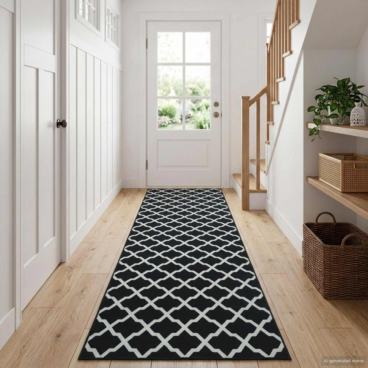 Vloerkleedloper LESAKA Zwart en wit 50 x 250 cm Diamantvelours