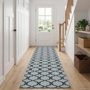 Vloerkleedloper 100x300 cm polyester zwart gaaspatroon