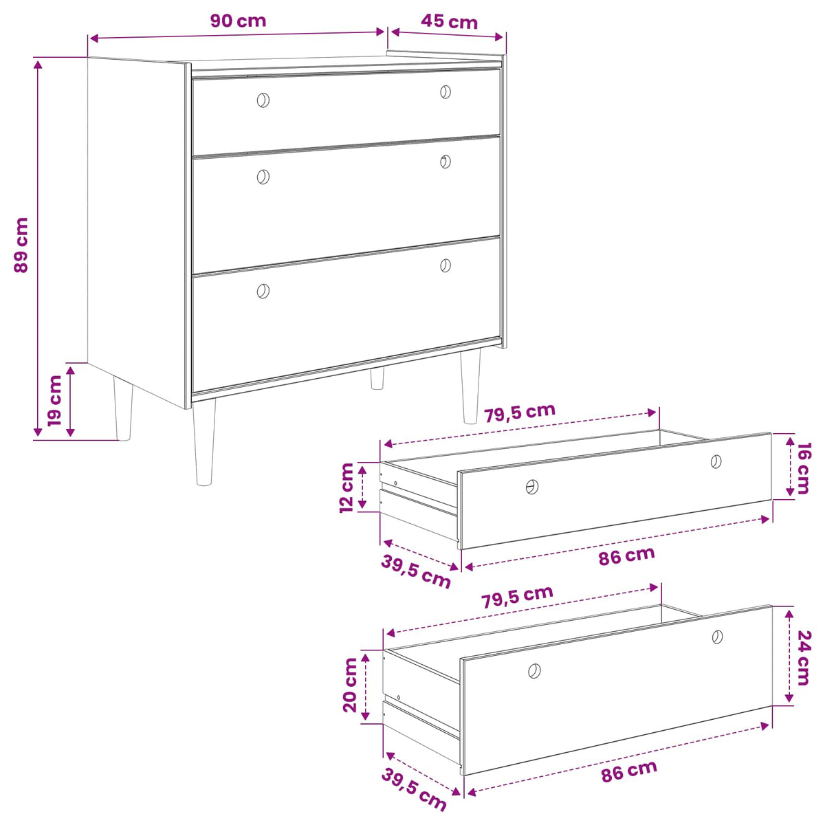 Ladekast BILBAO Donkerkaramel 90 x 45 x 89 cm