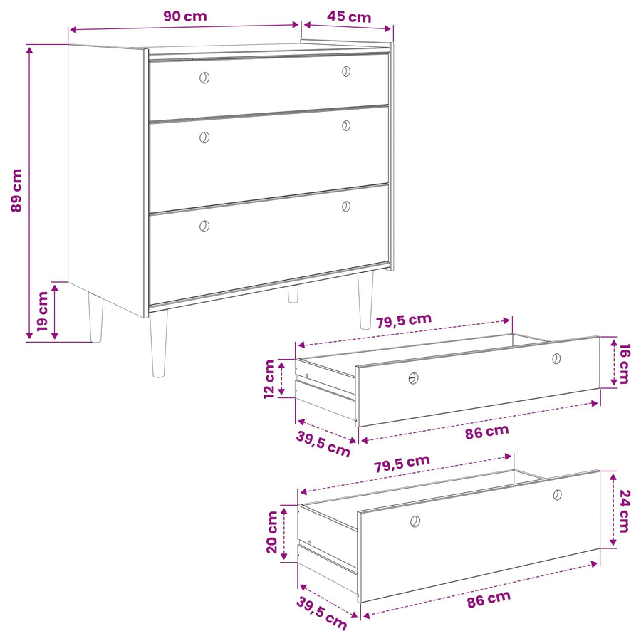 Ladekast BILBAO Donkerkaramel 90 x 45 x 89 cm