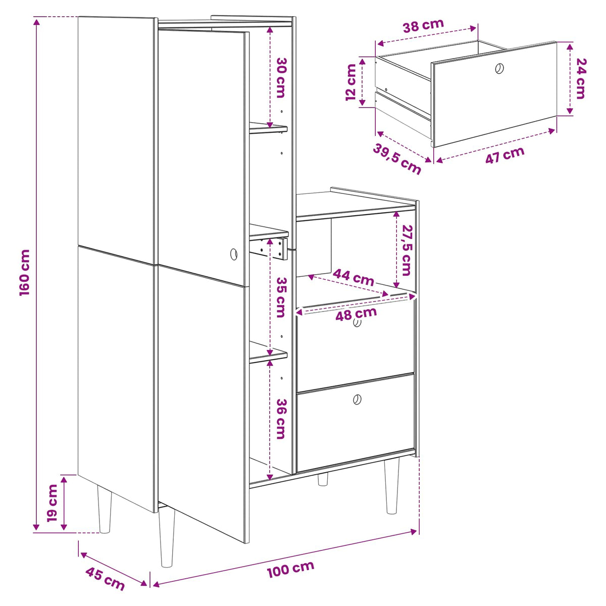 Kast BILBAO Caramel 100 x 45 x 160 cm