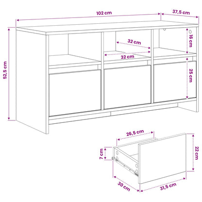 Tv-meubel 102 x 37,5 x 52,5 cm Eikenhout Bewerkt hout