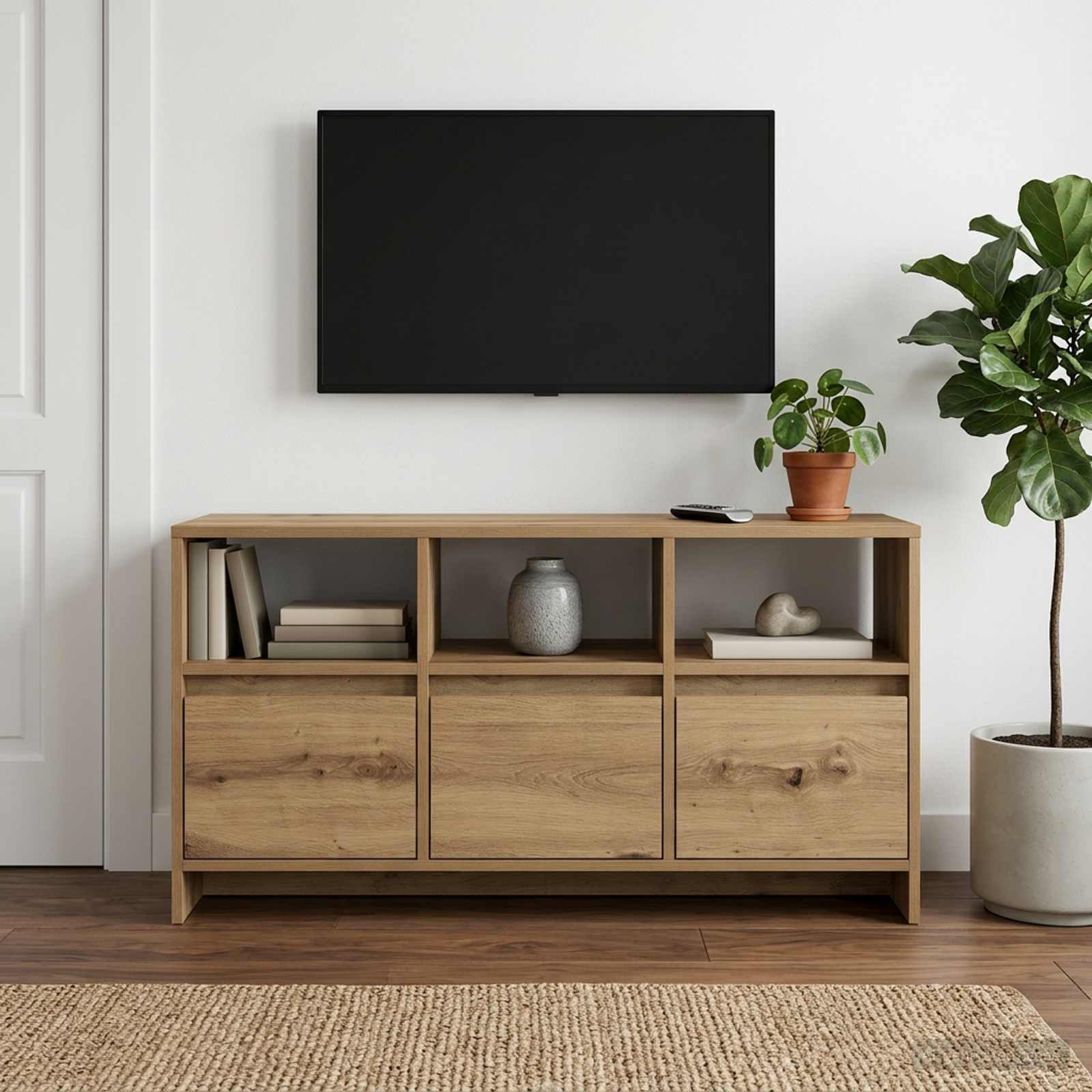 Tv-meubel 102 x 37,5 x 52,5 cm Artisanaal eiken Bewerkt hout
