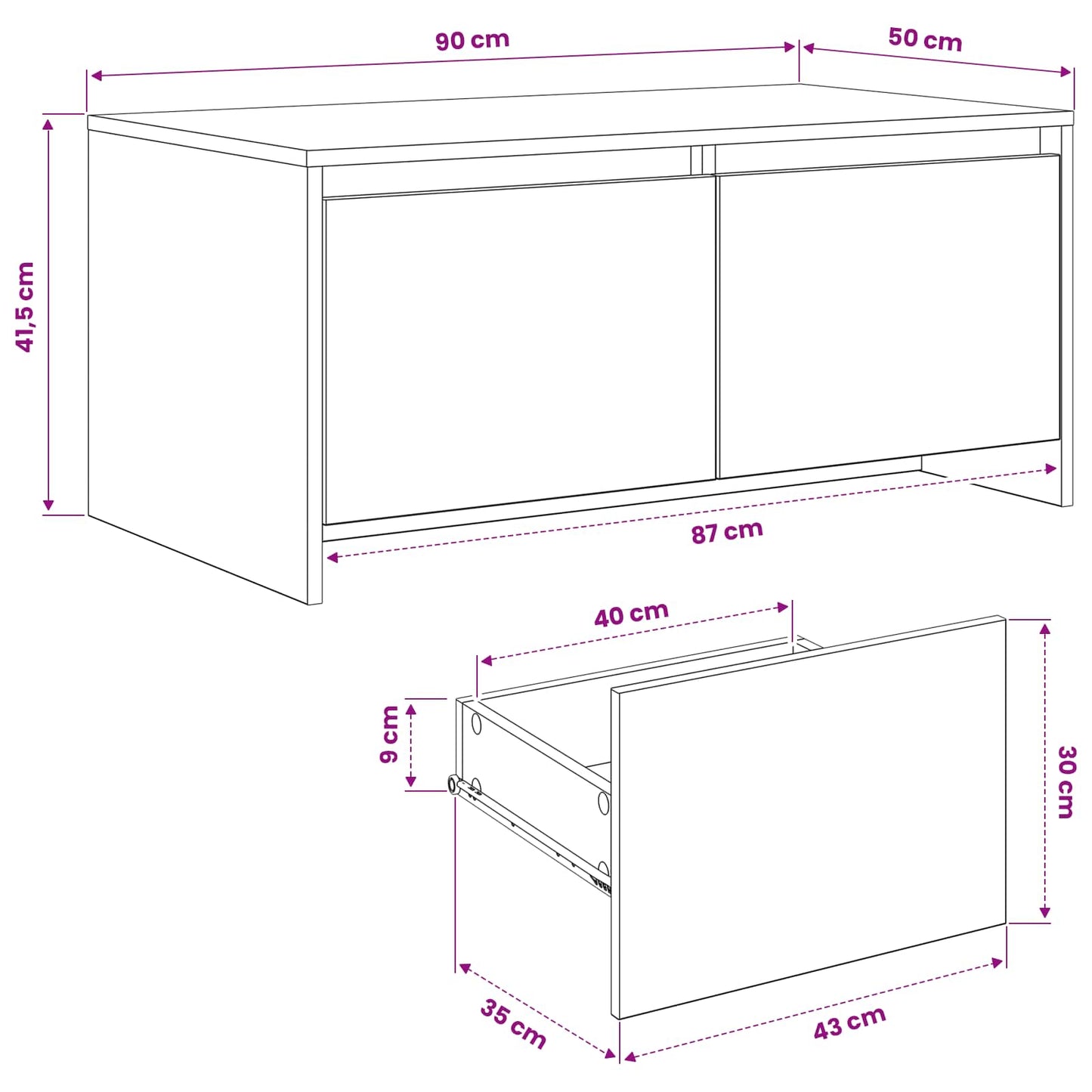 Salontafel Artisanaal eiken 90 x 50 x 41,5 cm Bewerkt hout
