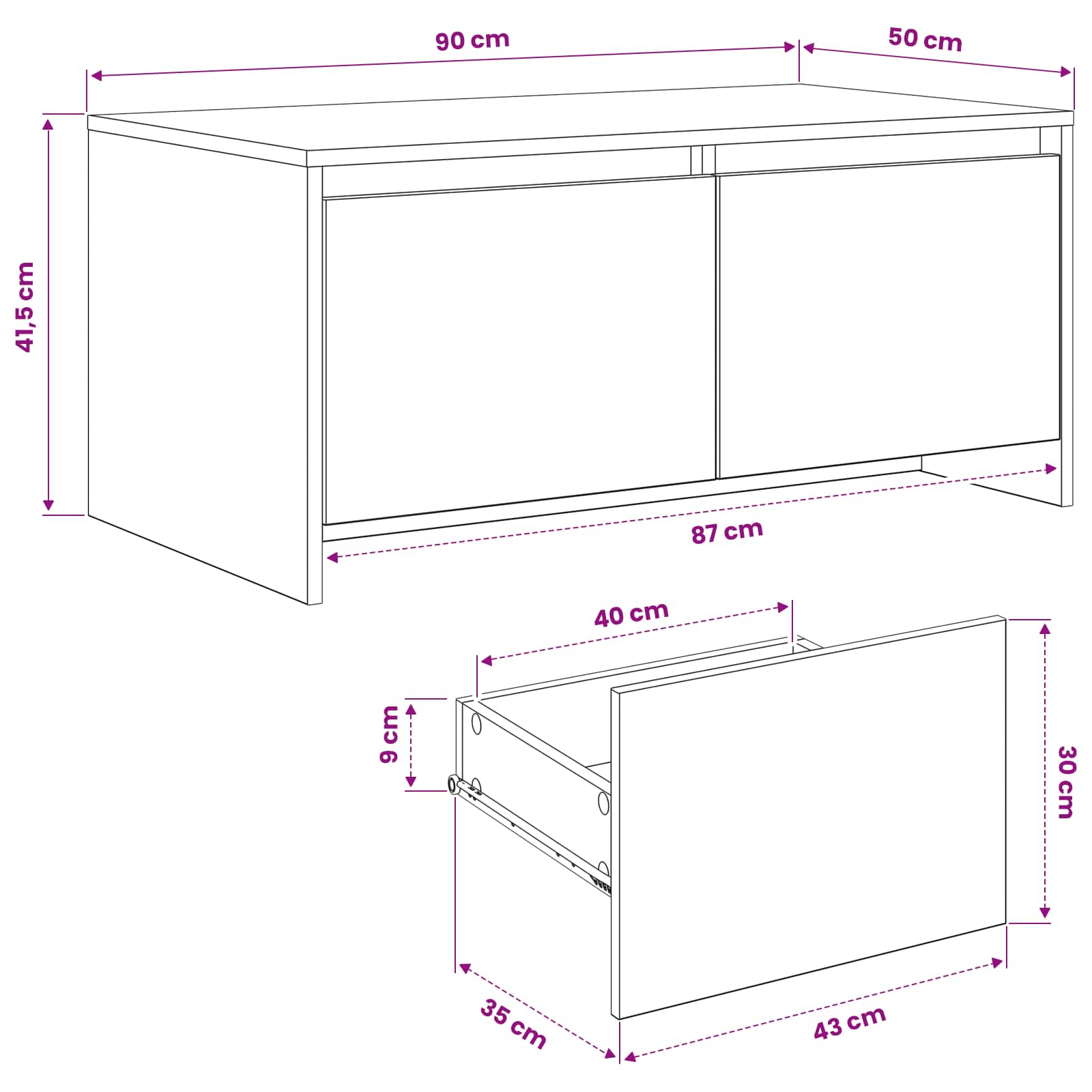 Salontafel Artisanaal eiken 90 x 50 x 41,5 cm Bewerkt hout