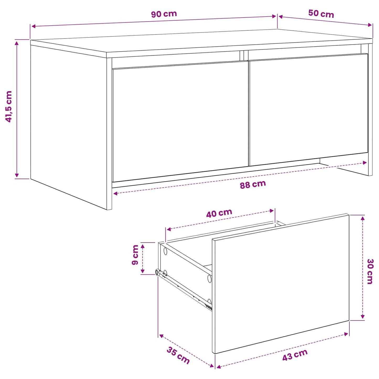 Salontafel Zwart eiken 90 x 50 x 41,5 cm Bewerkt hout