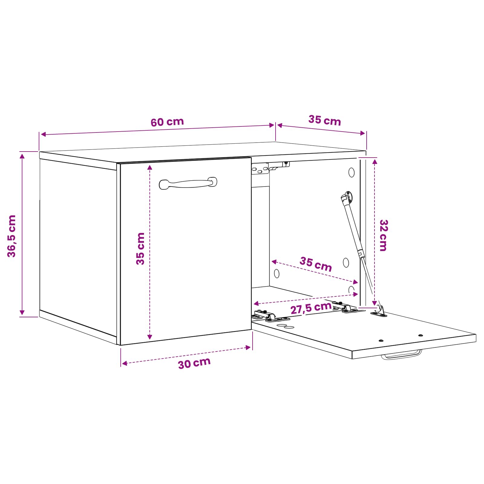 Wandkast 60 x 36,5 x 35 cm Bewerkt hout Artisanaal eiken