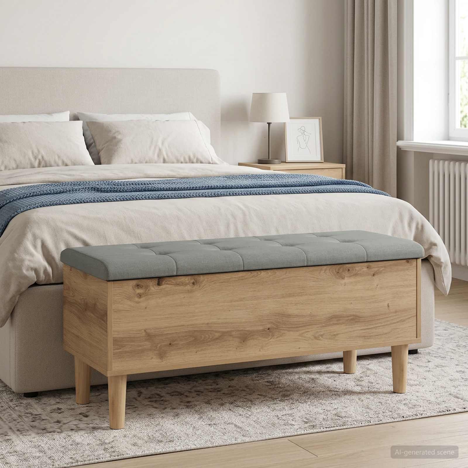 Opbergbank met kussen Artisan eiken 102 x 42 x 46 cm
