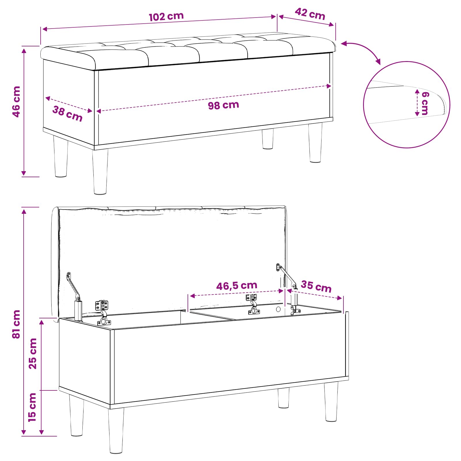 Opbergbank met kussen Artisan eiken 102 x 42 x 46 cm