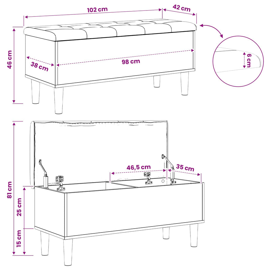 Opbergbank met kussen Artisan eiken 102 x 42 x 46 cm
