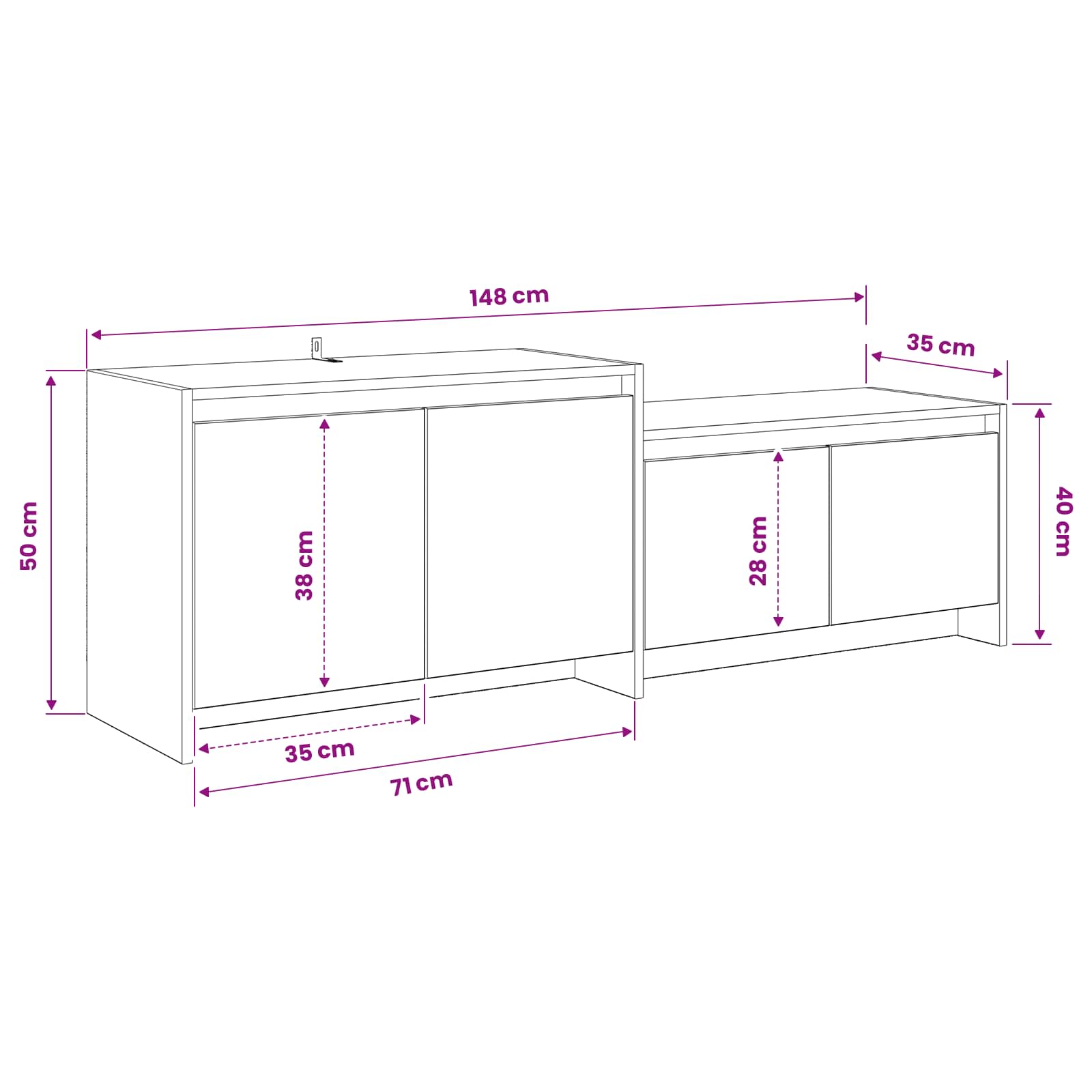 Tv-meubel 147 x 35 x 50 cm Eikenhout Bewerkt hout