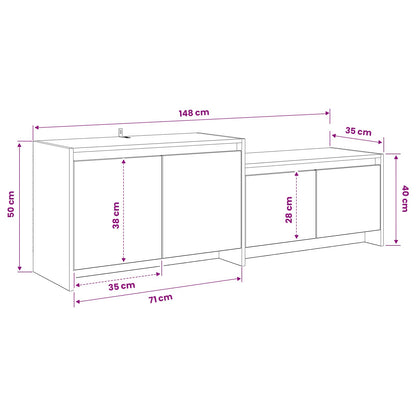 Tv-meubel 147 x 35 x 50 cm Eikenhout Bewerkt hout