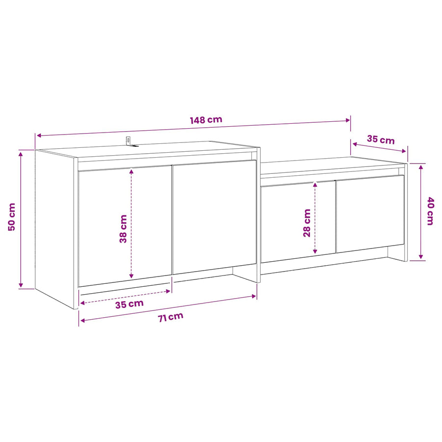 Tv-meubel 147 x 35 x 50 cm Eikenhout Bewerkt hout