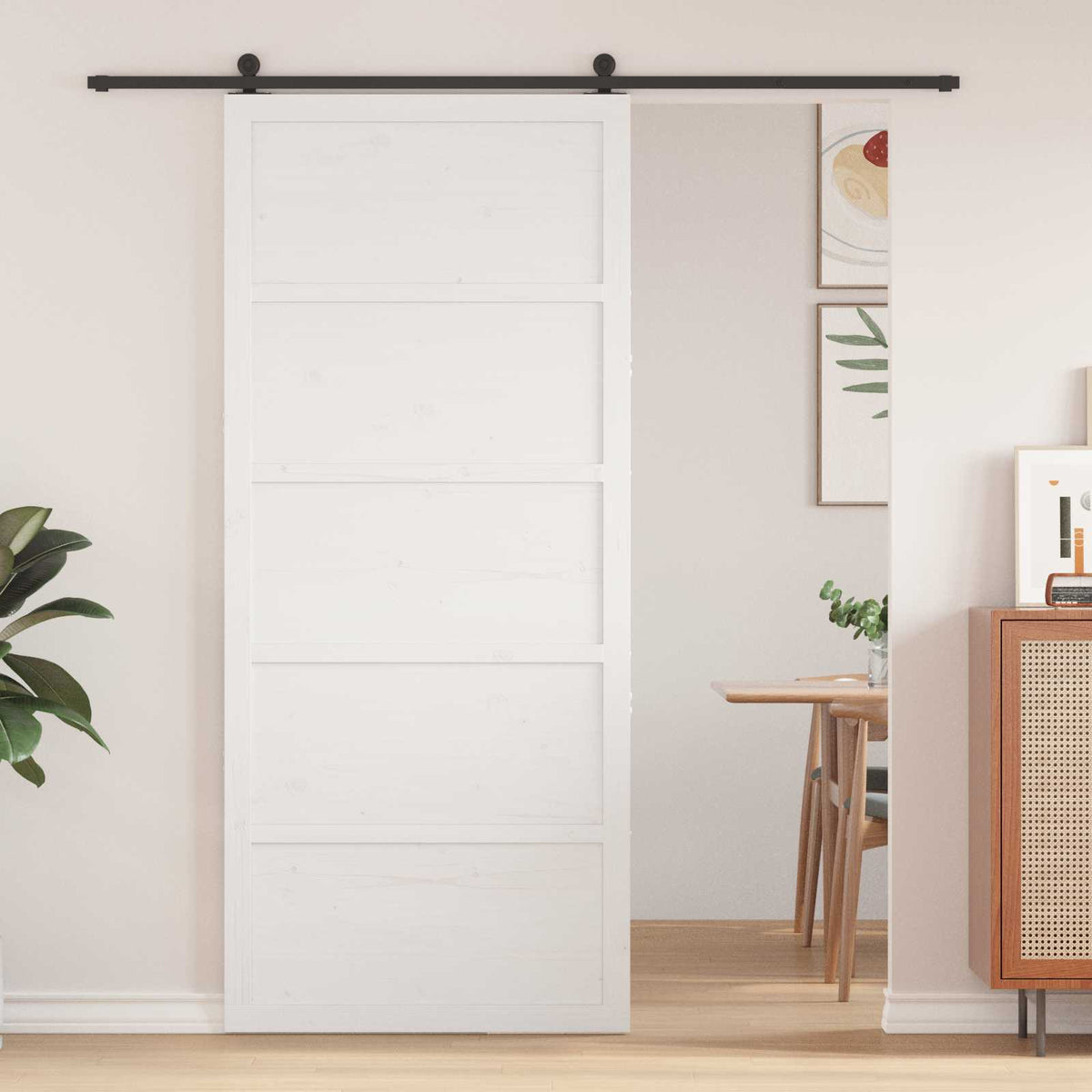 Schuifdeur Wit 80 x 2,5 x 208 cm Massief grenenhout