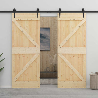 Schuifdeur Naturel en Zwart 80 x 210 cm Massief grenenhout