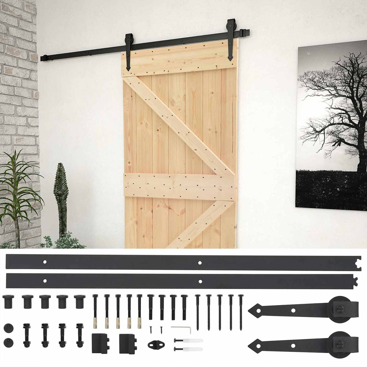 Schuifdeur Naturel en Zwart 80 x 210 cm Massief grenenhout