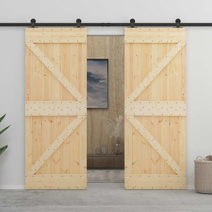 Schuifdeur Naturel en Zwart 80 x 210 cm Massief grenenhout