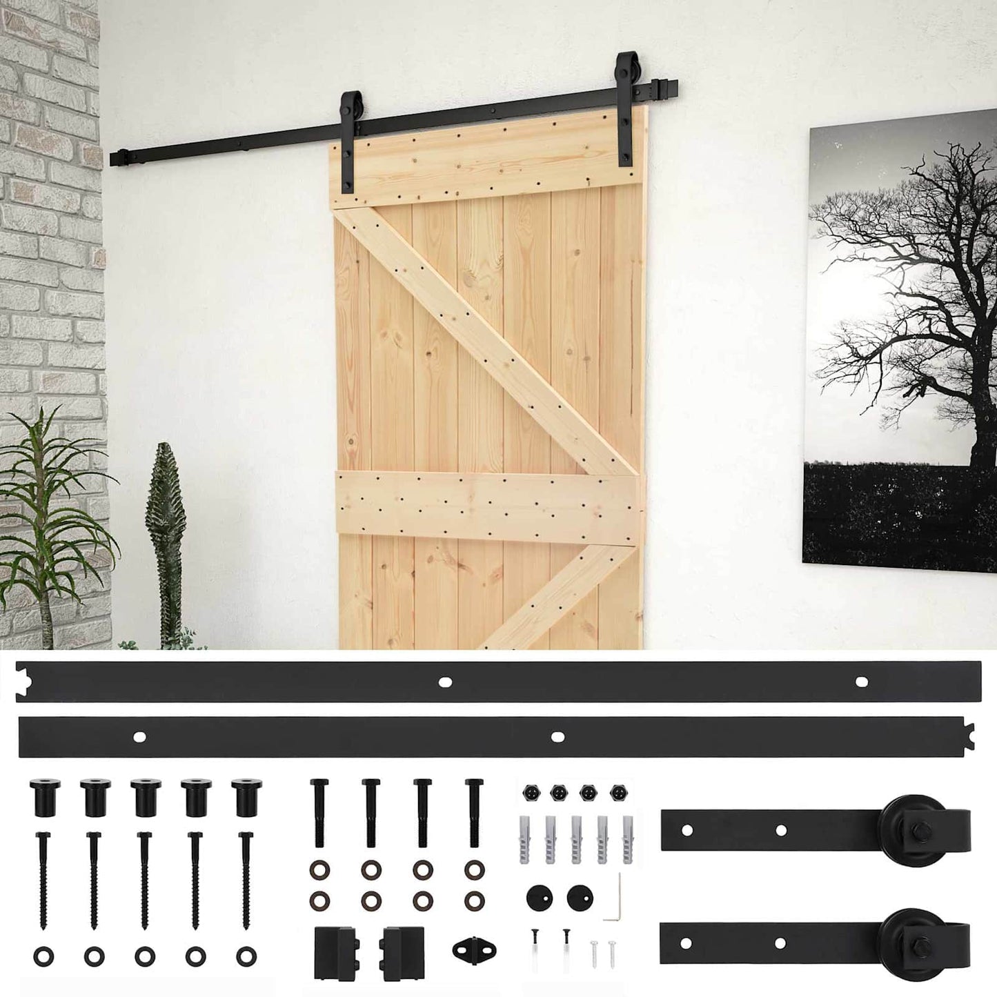Schuifdeur Naturel en Zwart 80 x 210 cm Massief grenenhout