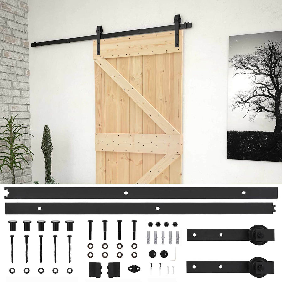 Schuifdeur Naturel en Zwart 80 x 210 cm Massief grenenhout