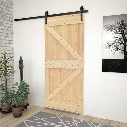 Schuifdeur Naturel en Zwart 80 x 210 cm Massief grenenhout
